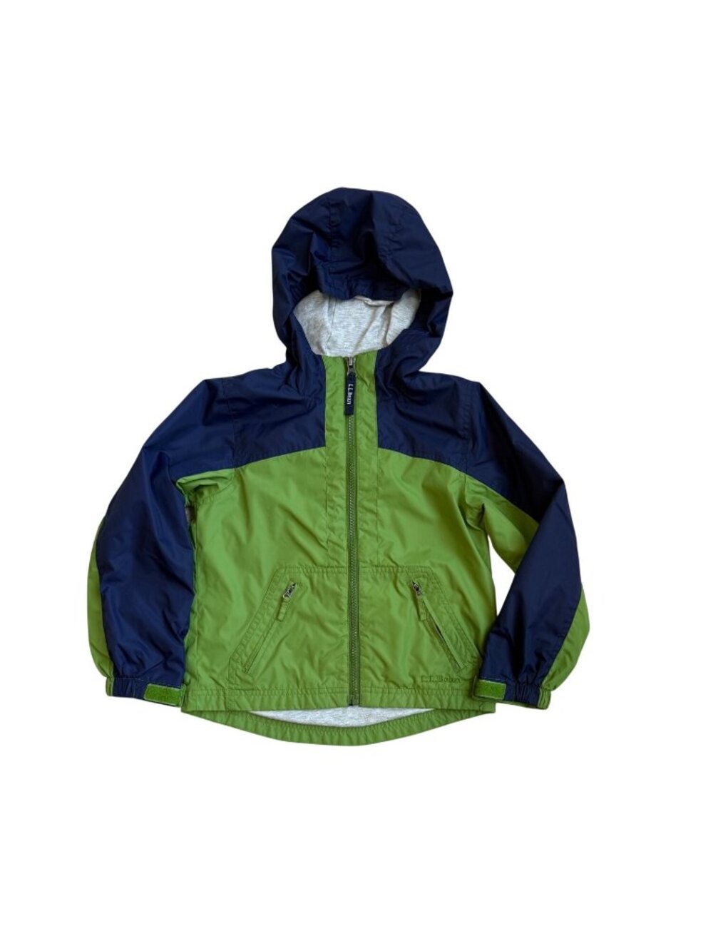 L.L.Bean Jacket Boys Size Medium 5-6 Hooded Lined Nylon Windbreaker Green / Navy